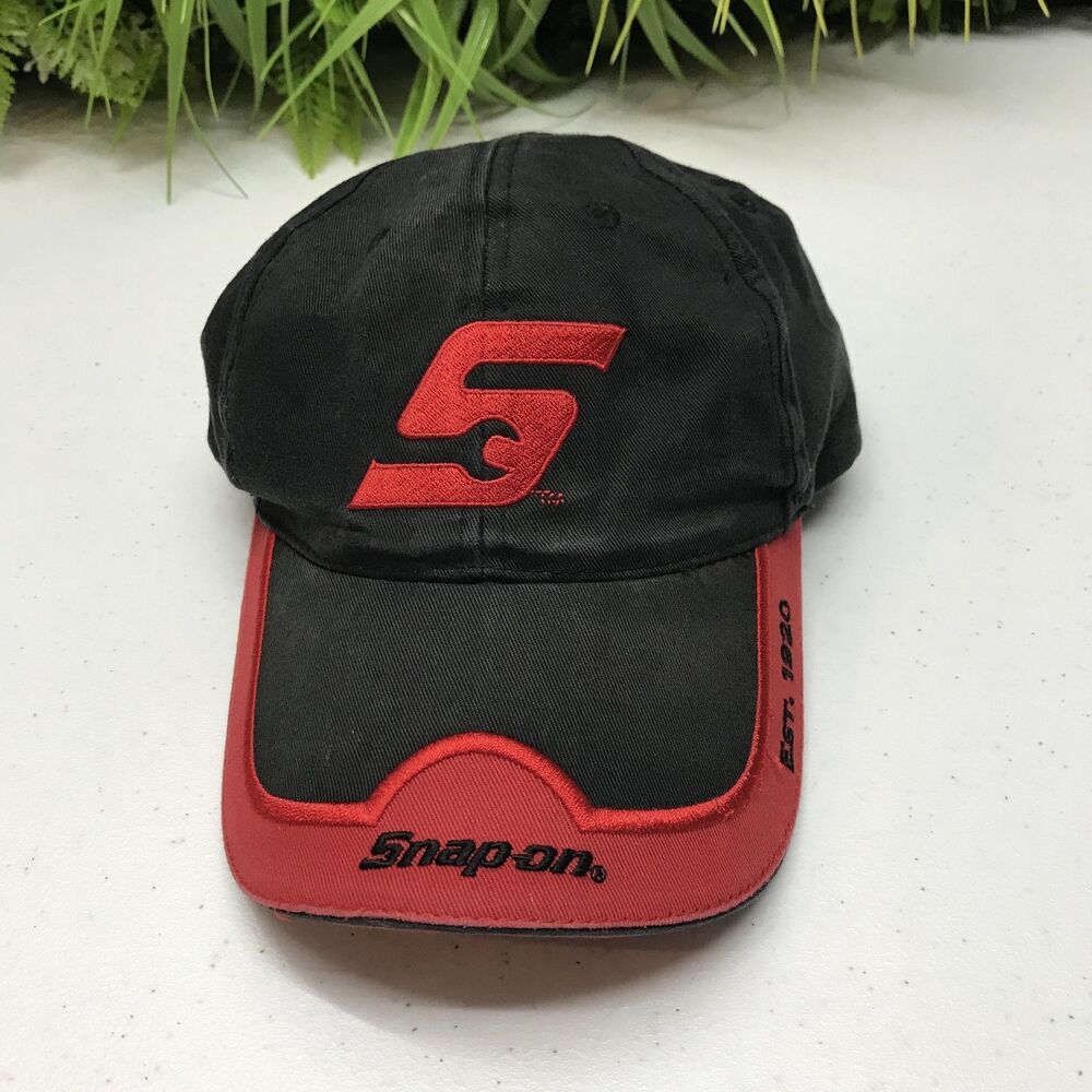 Snap On Hat Cap Strap Back Black Red EST 1920 Mechanic Tool Shop Mens One Size